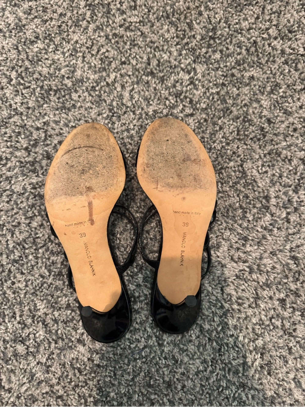 Manolo Blahnik Black Patent Strappy Mule Heels - Picture 4 of 5